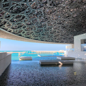Abu Dhabi, United Arab Emirates - January 12, 2021: Louvre museum in Abu Dhabi interior and dome with with characteristic architecture