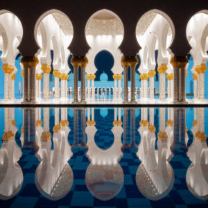 Amazing night reflection at Mosque, Abu Dhabi, United Arab Emirates